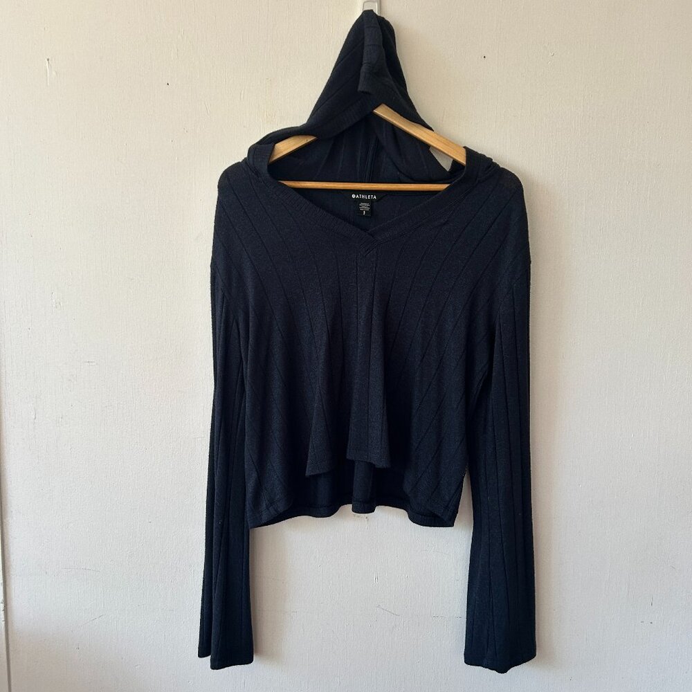 Athleta Harmony‎ Pose Hoodie Sweater Womens Small Blue Knit Pullover Yogi Gorp